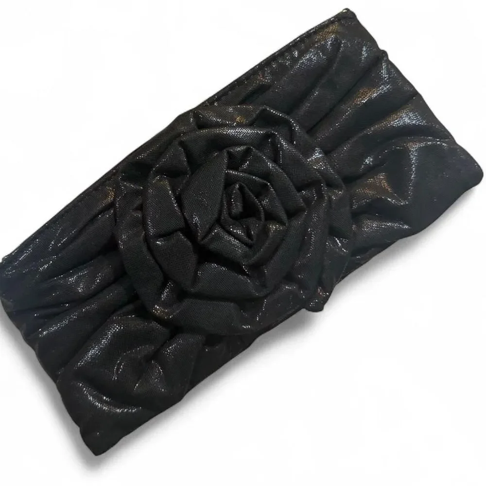 Y2K Metallic Black Purse  with silver rhinestone ring detail